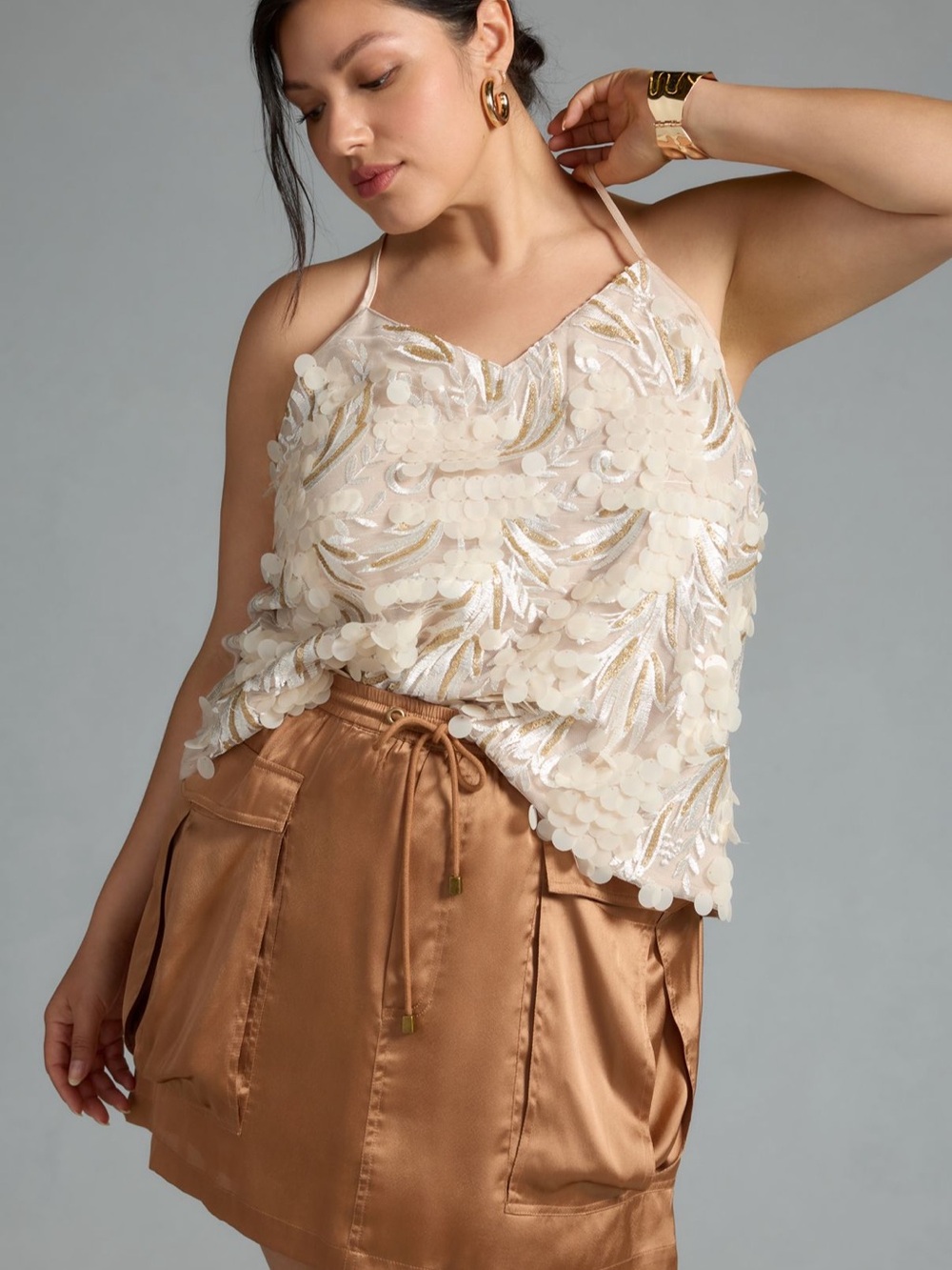 NWT Anthropologie Ivory Sequin-Embellished V-Neck Cami